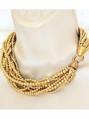 Gorgeous Vintage CAROLEE Multi-strand Gold Tone Beaded Torsade Necklace 17"